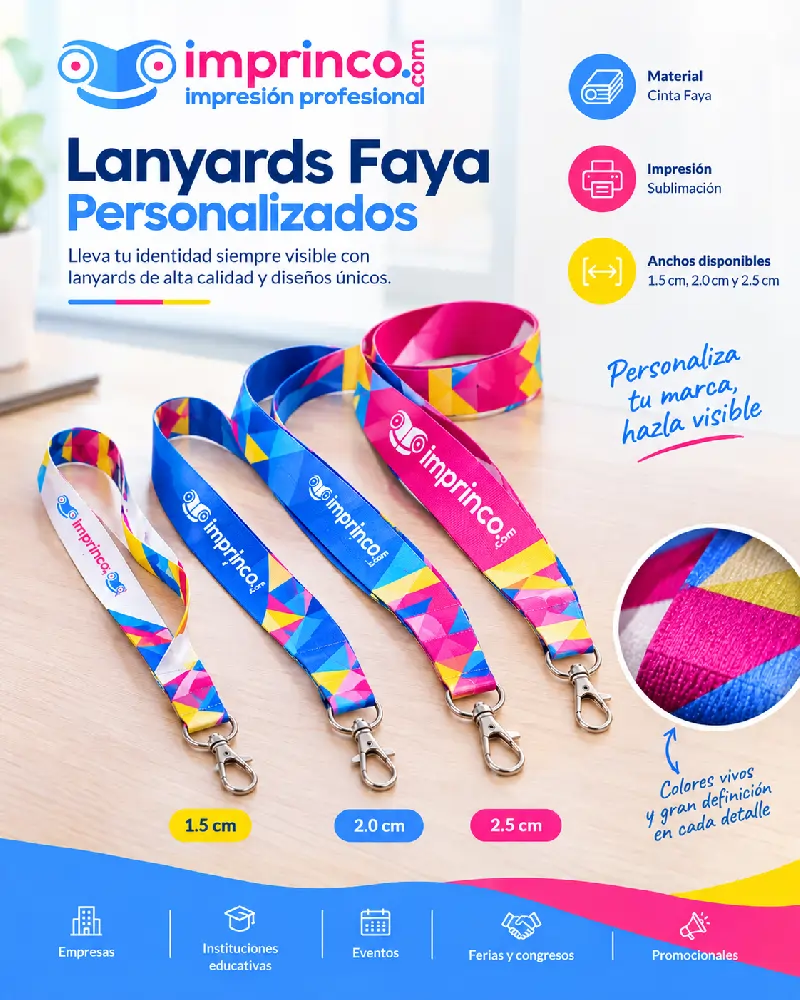 Impresión Digital y Personalizada 32 Lanyards Faya Personalizado sublimado en Imprinco